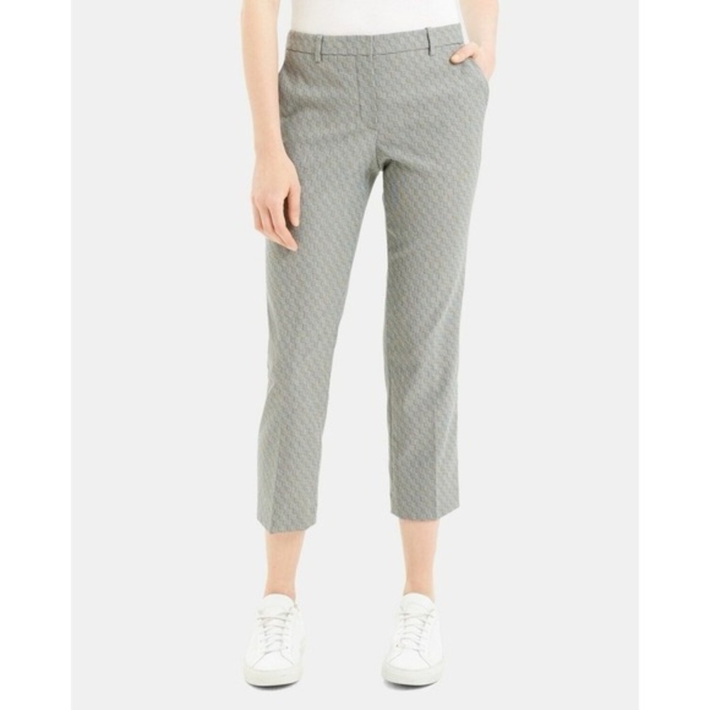 Theory Tailor Pants Women's Size 6 Trouser‎ Optical Wool Geometric Print Cropped